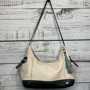 THE SAK Black and Cream Kendra Pebble Leather Hobo Bag